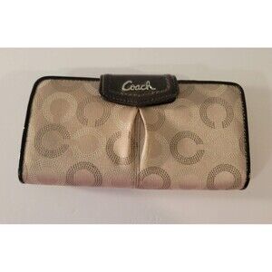 Coach Ashley Dotted Op Art Signature Envelope Wallet CC Logo Y2K Tan Canvas